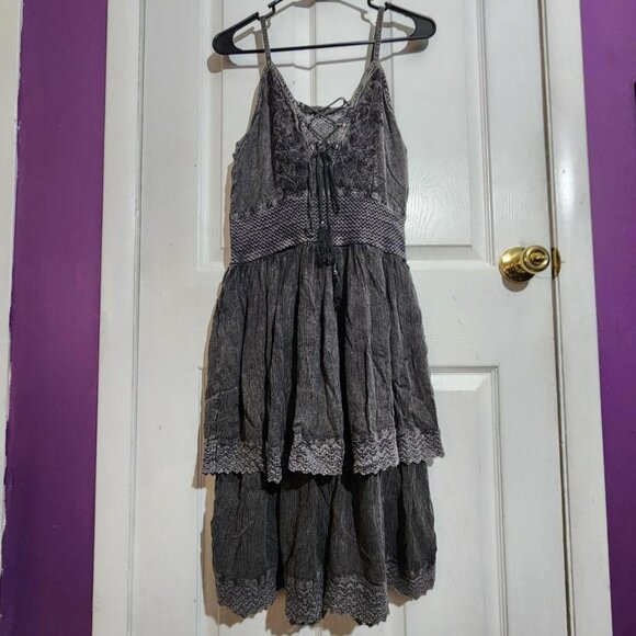 Vintage Gray Embroidered Ruffle Dress - Picture 1 of 5